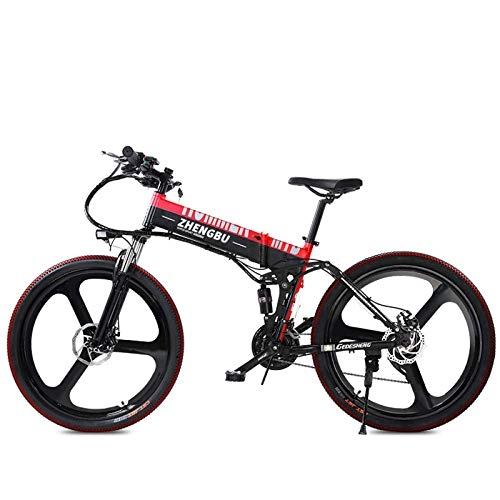 Folding Electric Mountain Bike : YUNYIHUI Foldable Electric BikeWith 48V / 10Ah Removable Lithium Battery Charging Electric Bike 21 Speed Gear And Three Working Modes Battery Life 90Km, Red-48V10AH