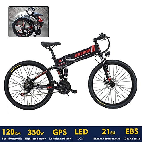 Folding Electric Mountain Bike : YXYBABA 26" Electric Bike Folding Electric Mountain Bike with Removable 48V 8AH Lithium-Ion Battery 350W Motor E-Bike 21 Speed Gear with GPS Positioning System EBS Dual Disc Brake, Black