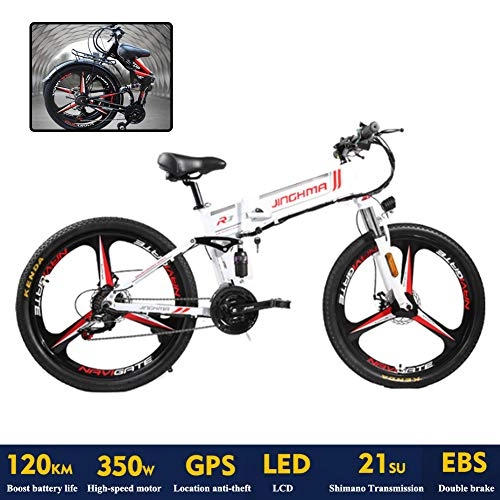 Folding Electric Mountain Bike : YXYBABA 26'' Electric Bike with Removable 48V 12.8Ah Samsung Lithium-Ion Battery, Electric Mountain Bike for Adult The Cruising Range Can Reach 120Km, with GPS Positioning System, White