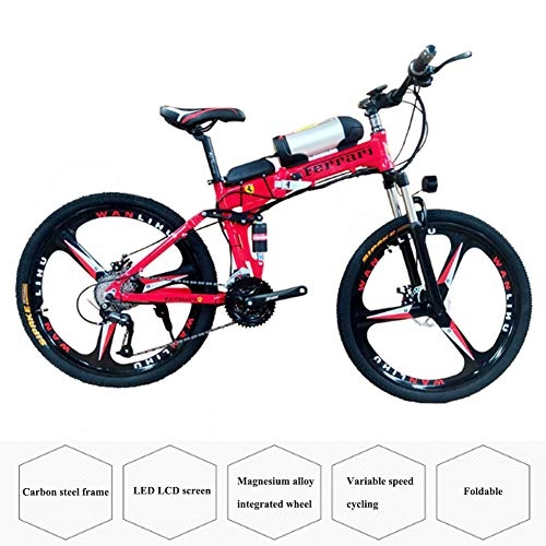 Folding Electric Mountain Bike : YXYBABA 26'' Electric Mountain Bike Removable All Terrain 26" 36V 8Ah Detachable Large Capacity Lithium-Ion Battery Electric Bike 21 Speed Gear Three Working Modes, Red