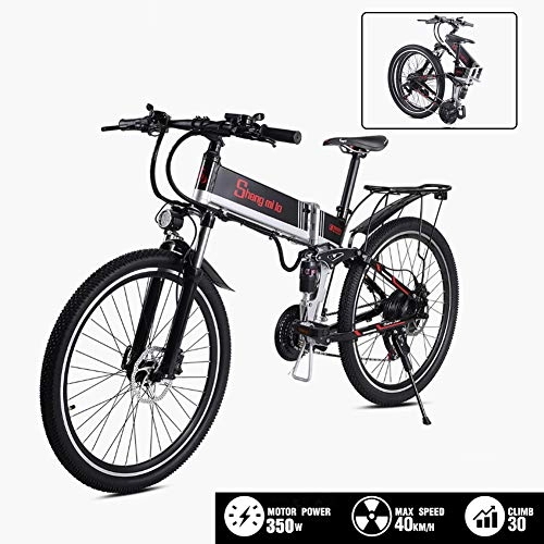 Folding Electric Mountain Bike : YXYBABA 350W Electric Bicycle Folding Mountain Bike 26 Inches 48Ah Li-Battery 21 Speed E-Bike Pedal Assist Hydraulic Disc Brake with GPS Positioning System, Black