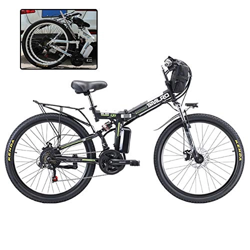Folding Electric Mountain Bike : YXYBABA Electric Mountain Bike 26'' Electric Bike with 500W Motor 48V 10Ah Lithium-Ion Battery, Premium Full Suspension And 21 Speed Shimano Gears, Black