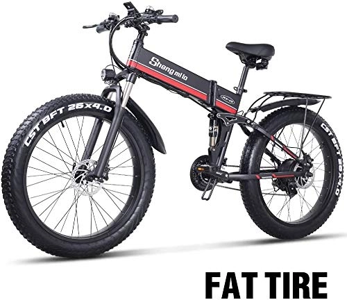 Folding Electric Mountain Bike : YZPFSD 1000W Electric Bicycle, Folding Mountain Bike, Fat Tire Ebike, 48V 12.8AH, Colour Name:Red (Color : Red)