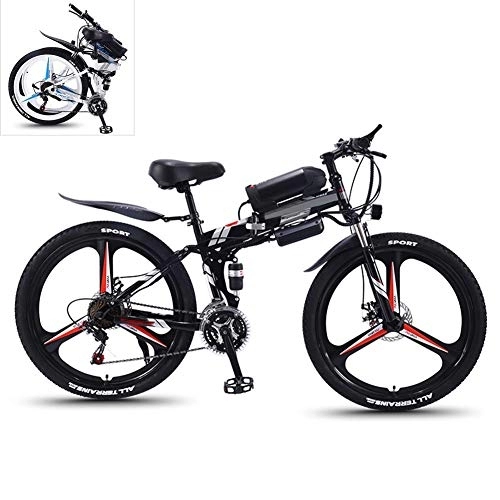 Folding Electric Mountain Bike : YZT QUEEN Electric Bikes, 21-Speed High-Carbon Steel Foldable Electric Mountain Bike All Terrain, 26-Inch 36V 350W Removable Lithium Battery Mountain Bike, Black, 36V10AH