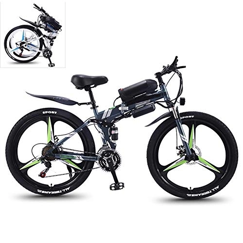 Folding Electric Mountain Bike : YZT QUEEN Electric Bikes, 21-Speed High-Carbon Steel Foldable Electric Mountain Bike All Terrain, 26-Inch 36V 350W Removable Lithium Battery Mountain Bike, Gray, 36V8AH