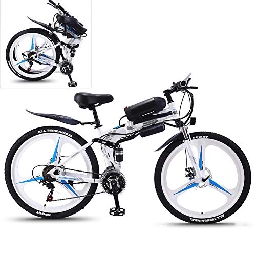 Folding Electric Mountain Bike : YZT QUEEN Electric Bikes, 21-Speed High-Carbon Steel Foldable Electric Mountain Bike All Terrain, 26-Inch 36V 350W Removable Lithium Battery Mountain Bike, White, 36V13AH