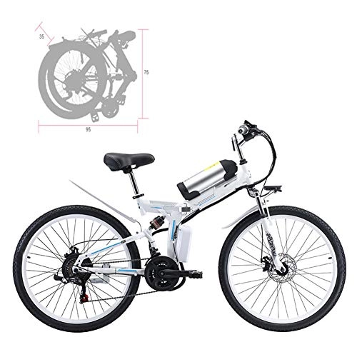 Folding Electric Mountain Bike : YZT QUEEN Electric Bikes Electric Mountain Bike, Adult 26-Inch Folding Electric Bicycle Aluminum Alloy Spoke Wheel, Removable 350W 48V 8AH Lithium Battery 21-Speed Gear, White