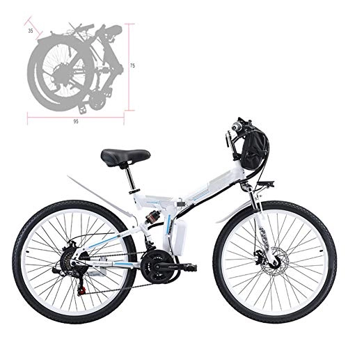 Folding Electric Mountain Bike : YZT QUEEN Electric Bikes Electric Mountain Bike, Adult 26-Inch Folding Electric Bike Aluminum Alloy Spoke Wheel, Removable 48V Lithium-Ion Battery 21-Speed Gear, White, 10AH 500W 48V