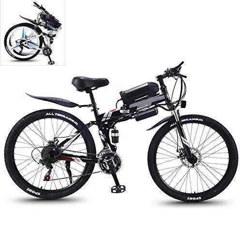 Folding Electric Mountain Bike : YZT QUEEN Electric Bikes, High-Carbon Steel Foldable Electric Mountain Bike All-Terrain Off-Road Vehicle 21-Speed, 26-Inch 36V 350W Mobile Lithium-Ion Battery Mountain Bike, Black, 36V13AH