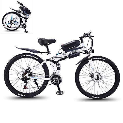 Folding Electric Mountain Bike : YZT QUEEN Electric Bikes, High-Carbon Steel Foldable Electric Mountain Bike All-Terrain Off-Road Vehicle 21-Speed, 26-Inch 36V 350W Mobile Lithium-Ion Battery Mountain Bike, White, 36V8AH