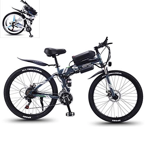 Folding Electric Mountain Bike : YZT QUEEN Electric Bikes, High-Carbon Steel Foldable Electric Mountain Bike All-Terrain Off-Road Vehicle 27-Speed, 26-Inch 36V 350W Mobile Lithium-Ion Battery Mountain Bike, Gray, 36V10AH