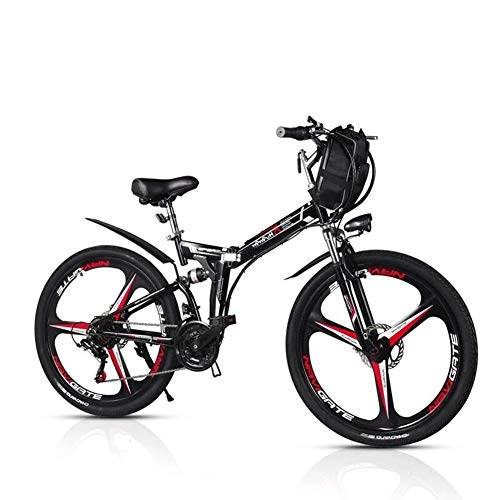 Folding Electric Mountain Bike : ZBB Electric Bicycles Foldable Mountain Bikes 48V 350W Adults 7 Speeds Double Shock Absorber with 26 inch Tire Disc Brake and Full Suspension Fork Speed Up To 40KM / H, Black