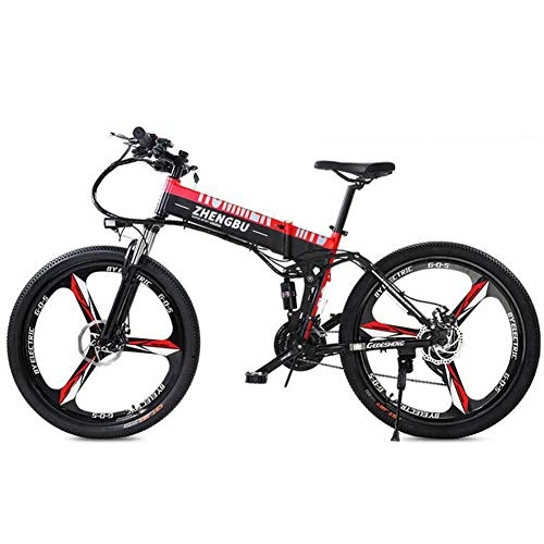 Folding Electric Mountain Bike : ZBB Folding Electric Bike, 26 Inch Collapsible Electric Commuter Bike E-bike with 48V 10Ah Lithium Battery 250W Powerful Motor with Front LED Light for Adult, Red