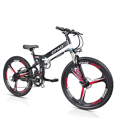 Folding Electric Mountain Bike : ZDDOZXC KB26 21 Speed Folding Electric Bicycle, 48V 10.4Ah Lithium Battery, 350W 26 Inch Mountain Bike, 5 Level Pedal Assist, Suspension Fork