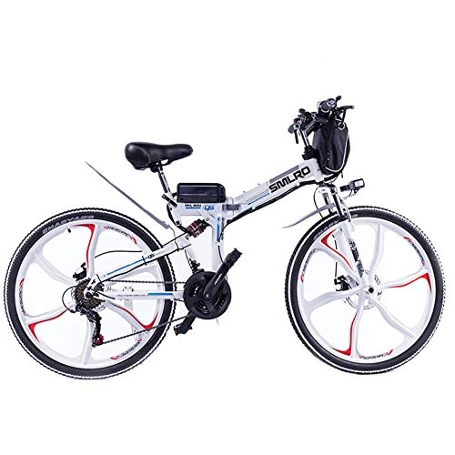 Folding Electric Mountain Bike : ZDJ Electric Bicycle, Foldable 350W Motor Speed Up To 35Km / H LCD Display Sustainable Driving 60 KM for Adult White Collar City Commute Short Trip (48 V), White