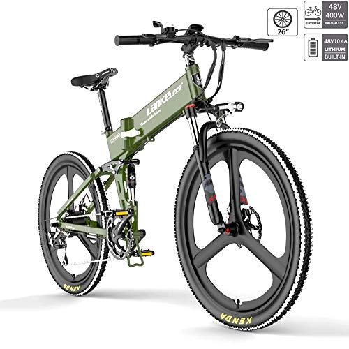 Folding Electric Mountain Bike : ZHAOSHOP Electric Mountain Bike 26'' E-Bike Folding Electric Bike With Pedals 26" 48V 400W 12AH Removable Lithium-Ion Battery Mountain Ebike For Mens, green