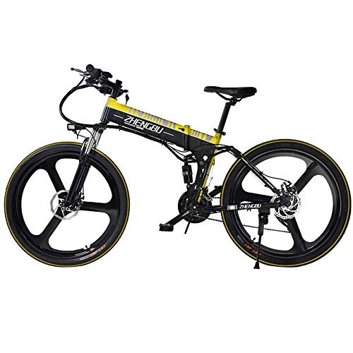 Folding Electric Mountain Bike : ZHIPENG Electric Mountain Bike, 240W 26'' Foldable Professional Electric Bike, with Removable 48V 10Ah Lithium Ion Battery, 30 Speed Transmission, Suitable for Adults, Yellow