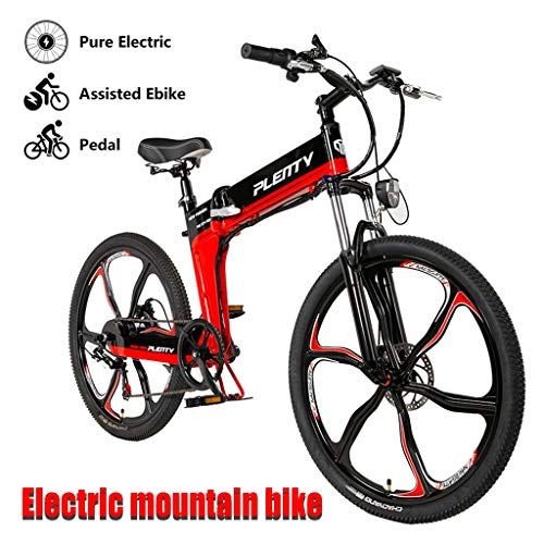 Folding Electric Mountain Bike : ZJGZDCP 21 Speed Gears Adult Electric Bike Snow Mountain Electric Mountain Bike 480W Folding Electric Bicycle With Removable 8 / 10Ah Batterywhite (Color : Black)