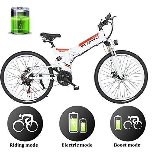 Folding Electric Mountain Bike : ZJGZDCP 26'' Folding Electric Bicycle E-ABS Double Disc Brake E-bike City Adult Electric Bikes With 350w Motor And 48V 10AH Lithium Battery (Color : WHITE, Size : 10AH-480WH)