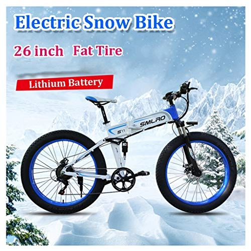 Folding Electric Mountain Bike : ZJGZDCP 26inch Adult Snow Electric Bike for Beach and Mountains 350W Foldable Electric Bicycle With LCD Screen and 48V 10Ah Removable Battery(color:blue) (Color : BLUE, Size : 48V-10Ah)