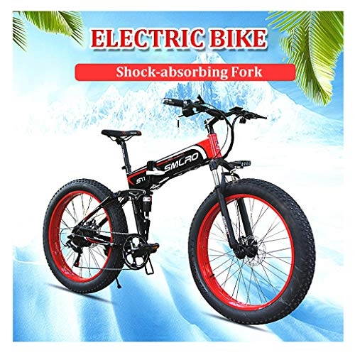 Folding Electric Mountain Bike : ZJGZDCP 26inch Electric Snow Bikes Adult Foldable 4.0 Fat Tire Mountain E-bike with LCD Screen And 48V 14Ah Removable Battery For Outdoor Traving Cycling (Color : RED, Size : 48V-10Ah)