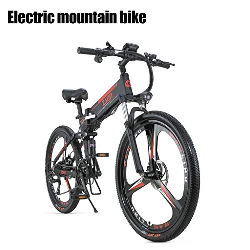 Folding Electric Mountain Bike : ZJGZDCP 48V 350W Electric Bike Adult Electric Mountain Bike Beach Snow Electric Bicycle With Removable 10 / 8Ah Lithium-Ion Battery 21 Speed Gears (Color : Black)