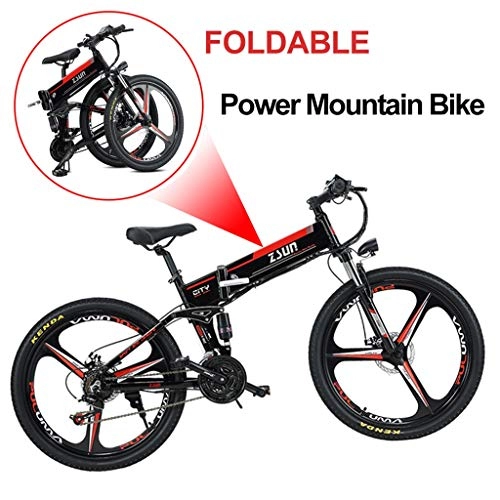 Folding Electric Mountain Bike : ZJGZDCP Adjustable Adult Electric Bicycle 350w One-piece Structure Wheel Folding Electric Bike Removable Lithium Battery Beach Snow Electric Mountain Bike (Color : Black)