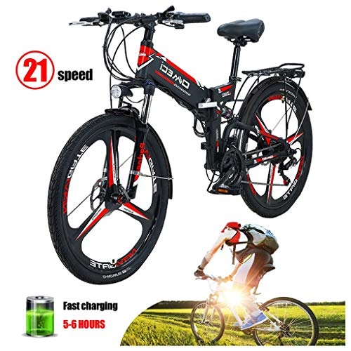 Folding Electric Mountain Bike : ZJGZDCP Adult Electric Bike Folding Electric Mountain Bicycle 300W E-bike Adults With Removable 10.4Ah Battery 21 Speed Gears Lightweight City Electric Bike