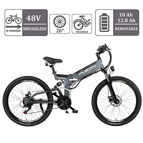 Folding Electric Mountain Bike : ZJGZDCP Folding Adult Electric Bike 48V 12.8AH 614Wh with LCD Display Women's Step-Through All Terrain Sport Commuter Bicycle Removable Lithium Ion Battery (Color : GRAY, Size : 10AH-480WH)