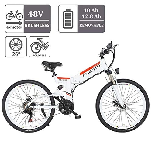 Folding Electric Mountain Bike : ZJGZDCP Folding Adult Electric Bike 48V 12.8AH 614Wh with LCD Display Women's Step-Through All Terrain Sport Commuter Bicycle Removable Lithium Ion Battery (Color : WHITE, Size : 10AH-480WH)