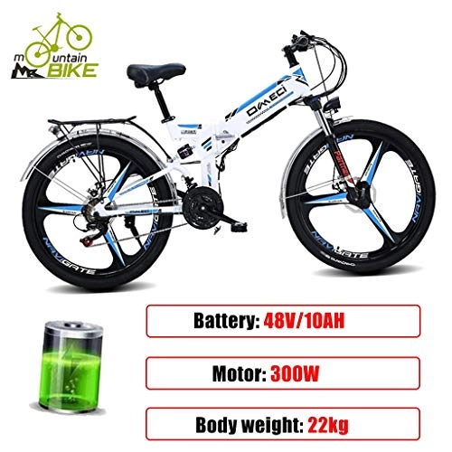 Folding Electric Mountain Bike : ZJGZDCP Folding Beach Snow Ebike Electric Mountain Bicycle 48V Adult City Mountain Electric Bikes 300W Urban Electric Bike With Removable Battery (Color : Blue)