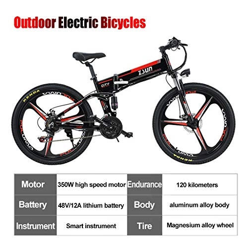 Folding Electric Mountain Bike : ZJGZDCP Folding Electric Bike Ebike 48V 10Ah Removable Battery 350W Powerful Motor Electric Bicycle Mountain Bikefor Adult With 48V Lithium-Ion Battery (Black) (Color : Black)