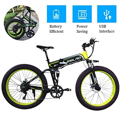Folding Electric Mountain Bike : ZJGZDCP Folding Electric Bikes with 350W Motor 48V 14Ah Detachable Li-ion Battery 26inch Wide Tire Electric Bicycle with LCD Display and USB Interface (Color : GREEN, Size : 48V-14Ah)