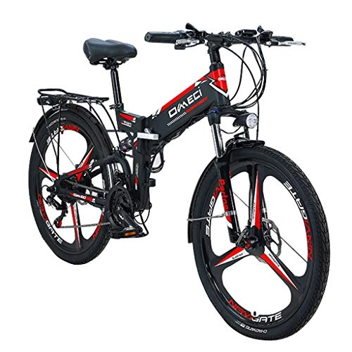 Folding Electric Mountain Bike : ZJGZDCP Urban Commuter Electric Bicycles Adult Beach Snow Ebike Electric Mountain Bicycle With 48V 10AHRemovable Lithium-ion Battery 300W Power Motor (Color : Black)