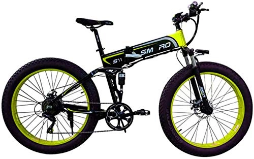Folding Electric Mountain Bike : ZJZ 26 Inches Folding Fat Tire Electric Bike, 350W Motor Adult Electric Mountain Bike Removable 48V / 10Ah Battery 7 Speed Aluminum Frame