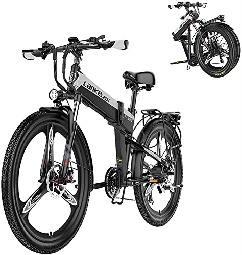 Folding Electric Mountain Bike : ZJZ Bikes, Folding Electric bike With, 26" Beach Snow Bicycle, 48v Removable Lithium Battery, 400 W City Commuter bike, Premium Full Suspension, 21 Speed Shock-Absorbing Mountain Bicycle, Red, 10.4ah