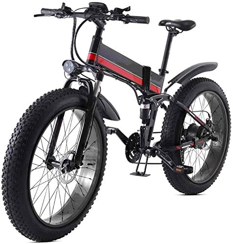 Folding Electric Mountain Bike : ZJZ Bikes, Folding Mountain Electric Bicycle, 26 inch Adults Travel Electric Bicycle 4.0 Fat Tire 21 Speed Removable Lithium Battery with Rear Seat 1000W Motor