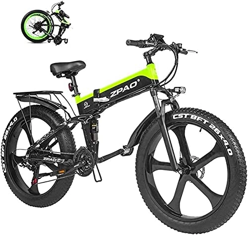 Folding Electric Mountain Bike : ZJZ Electric Bike 26 Inches Folding Fat Tire Snow Bike 12.8Ah Li-Battery Beach Cruiser Mountain E-bike