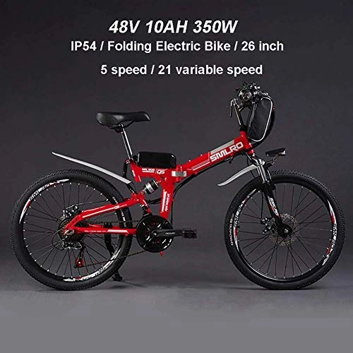 Folding Electric Mountain Bike : ZLZNX Electric Bikes for Adult, Magnesium Alloy Ebikes Bicycles All Terrain, 26" 36V 350W 13Ah Removable Lithium-Ion Battery Mountain Ebike, Red