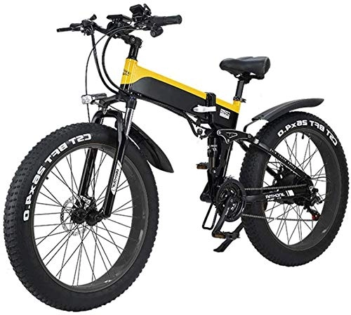 Folding Electric Mountain Bike : ZMHVOL Ebikes, Folding Electric Mountain City Bike, LED Display Electric Bicycle Commute Ebike 500W 48V 10Ah Motor, 120Kg Max Load, Portable Easy To Store ZDWN (Color : Yellow)