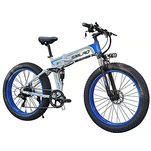 Folding Electric Mountain Bike : ZOSUO 26 Inch E-Bike Magnesium Alloy Fork Wheel 1000W Electric Mountain Bike Shimano 7-Speed Transmission with 48V10AH Battery Lithium Snowmobile Electric Moped, Blue