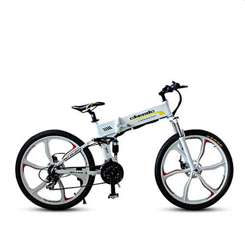 Folding Electric Mountain Bike : ZS 26 Inch Folding Mountain Electric Bicycle, 36V 10.4Ah Lithium Battery 240W Brushless Rear Drive Integrated Wheel Engine White And Black