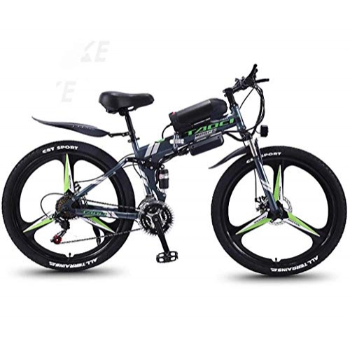 Folding Electric Mountain Bike : ZTYD Electric Bike, 26" Mountain Bike for Adult, All Terrain 21-speed Bicycles, 36V 30KM Pure Battery Mileage Detachable Lithium Ion Battery, Smart Mountain Ebike for Adult, black green A2, 13AH / 75km