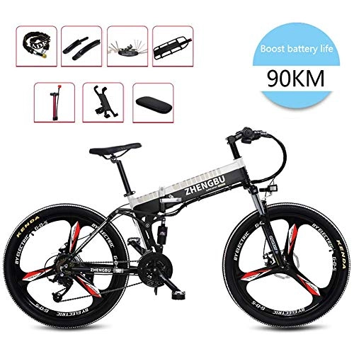 Folding Electric Mountain Bike : ZXL 26" Electric Mountain Bike, Foldable Adult Double Disc Brake and Full Suspension Mountainbike, Aluminum Alloy Frame Smart LCD Meter, 27 Speed48V10Ah400W