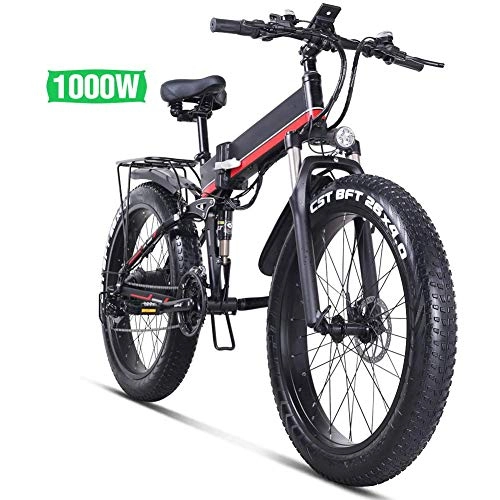 Folding Electric Mountain Bike : ZXL Electric Mountain Bike1000w 13ah Urban Commuter Folding E-bike, 26 Inth 21 Speed Snow Bike Shimano1000w / 36v Removable Charging Lithium Battery Hydraulic Disc Brakes, Red