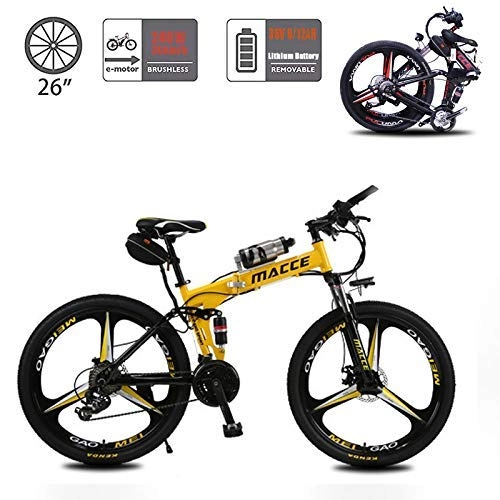 Folding Electric Mountain Bike : ZXL Folding Electric Bikes for Adults, 26Inch Electric Mountain Bike with 36V Removable Large Capacity 6.8Ah Lithium-Ion Battery City E-Bike, Lightweight Bicycle for Teens Men Women, Red, Yellow