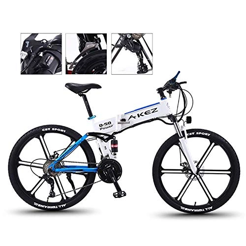 Folding Electric Mountain Bike : ZYC-WF 26'' Electric Bike Folding Mountain Lightweight Foldable Ebike Electric Bicycle for Adult 21 Speed Gear and Three Working Modes for Commuting &Amp; Leisure, Red, Blue