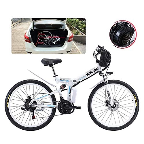 Folding Electric Mountain Bike : ZYC-WF Adult Folding Electric Bikes Comfort Bicycles Hybrid Recumbent / Road Bikes 26 inch Tires Mountain Electric Bike 500W Motor 21 Speeds Shift for City Commuting Outdoor Cycling Travel Work Out, WHI