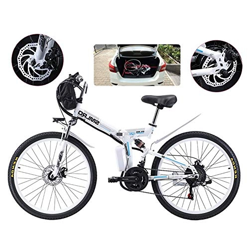 Folding Electric Mountain Bike : ZYC-WF E-Bike Folding Electric Mountain Bike, 500W Snow Bikes, 21 Speed 3 Mode LCD Display for Adult Full Suspension 26" Wheels Electric Bicycle for City Commuting Outdoor Cycling, White, White