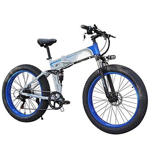 Folding Electric Mountain Bike : ZYC-WF Folding Electric Bike for Adults, 26" E-Bike Fat Tire Double Disc Brakes Led Light, Professional 7 Speed Transmission Gears Mountain Bicycle / Commute Ebike with 350W Motor